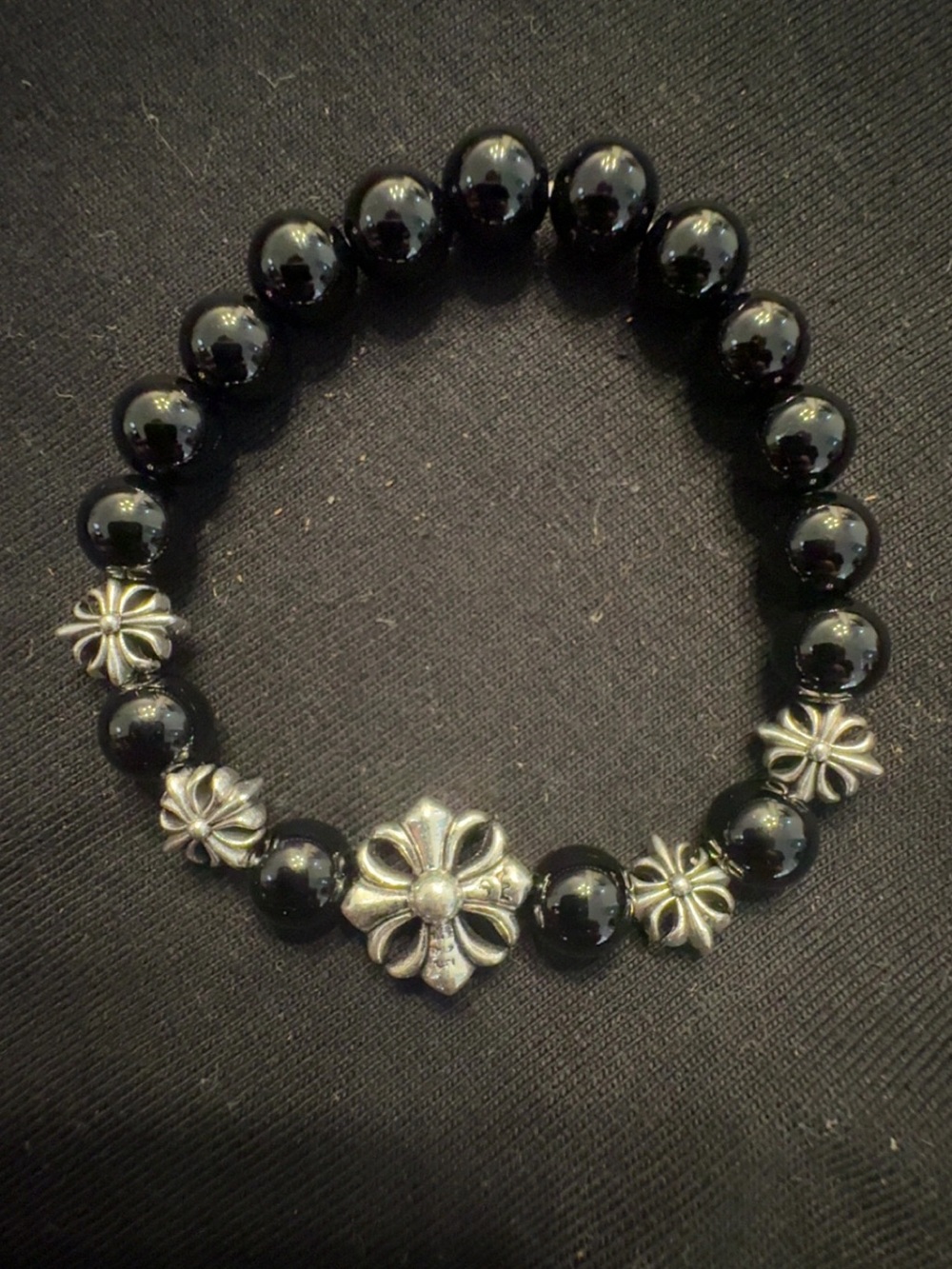 Chrome Hearts Black Beaded Stretch Bracelet